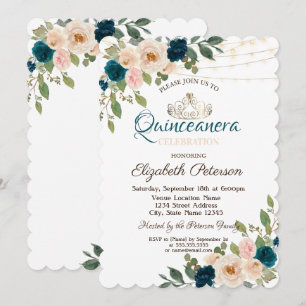 Tiara,String Lights Flowers Quinceañera Invitation