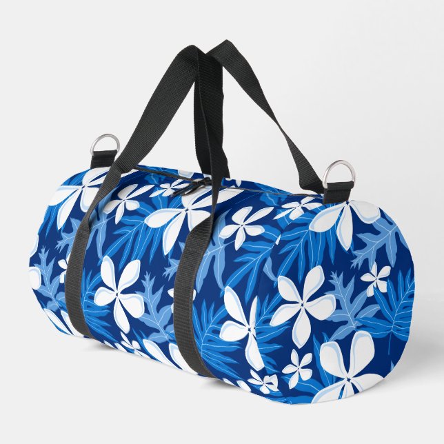 TIARE PATTERN IN BLUE DUFFLE BAG (Left Corner)