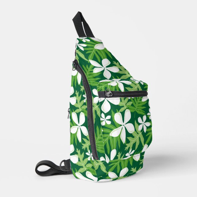 TIARE PATTERN IN GREEN SLING BAG (Left Corner)