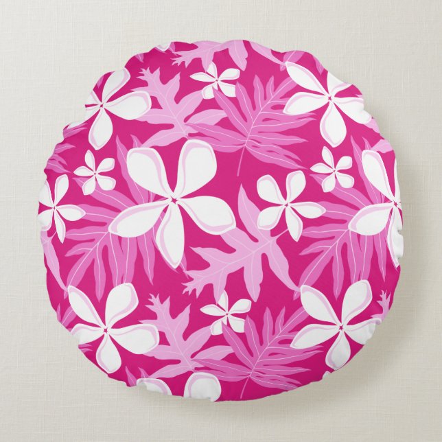 TIARE PATTERN IN PINK ROUND CUSHION (Front)