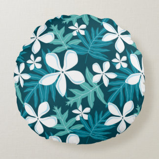 TIARE PATTERN IN TEAL ROUND CUSHION