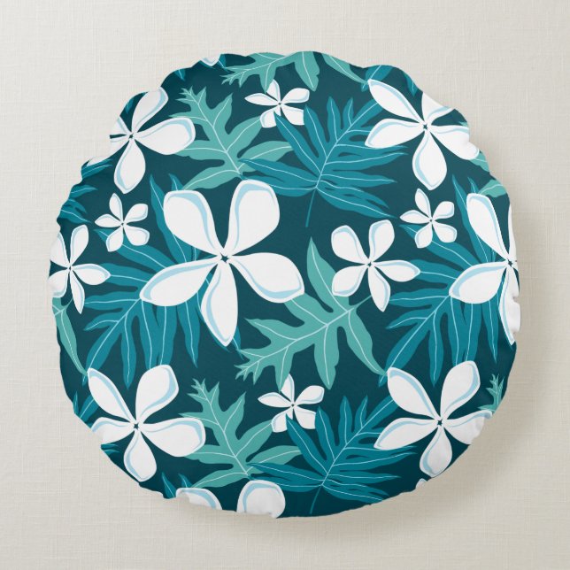 TIARE PATTERN IN TEAL ROUND CUSHION (Front)