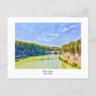 Tiber River Rome, Italy Watercolor Painting Postcard