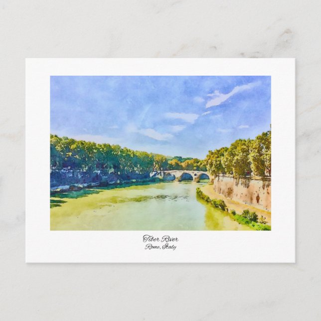 Tiber River Rome, Italy Watercolor Painting Postcard (Front)
