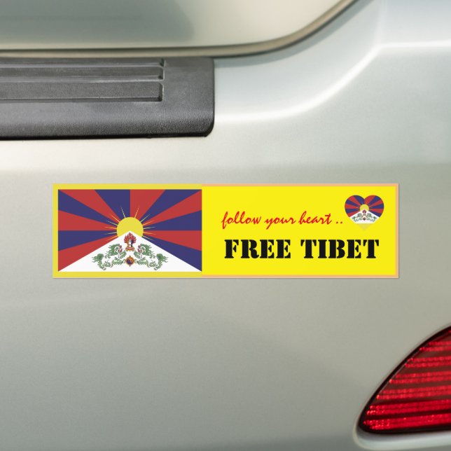 Tibet & Free Tibet, Heart matters  /Tibetan Flag Bumper Sticker (On Car)