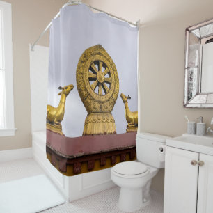 Tibet, Lhasa - Dharma wheel in Jokhang temple Shower Curtain