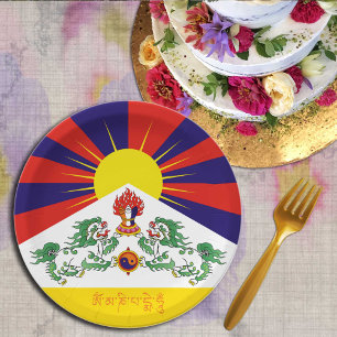 Tibet & Snow Lions flag, mantra- The Himalayas Paper Plate