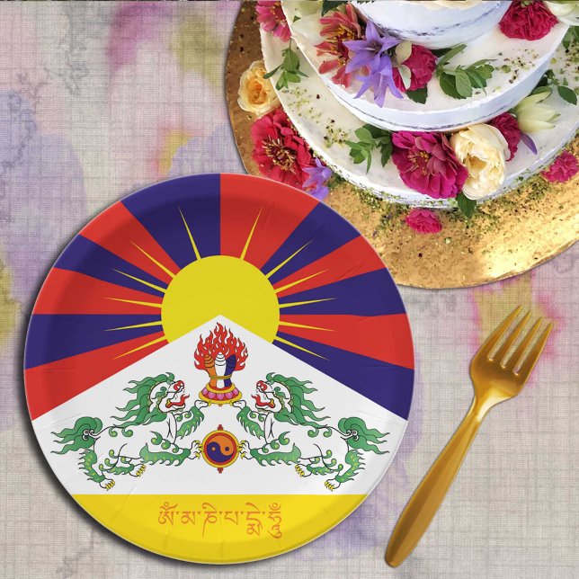 Tibet & Snow Lions flag, mantra- The Himalayas Paper Plate (Creator Uploaded)