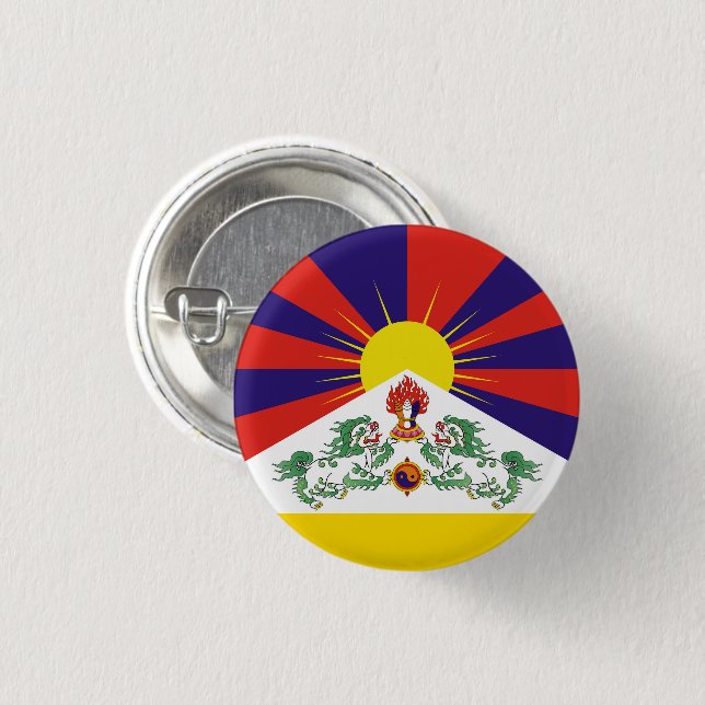 Tibet & Snow Lions flag - The Himalayas 3 Cm Round Badge (Front & Back)