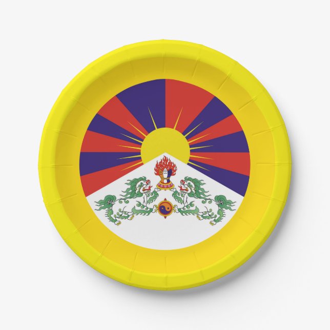 Tibet & Snow Lions flag - The Himalayas Paper Plate (Front)