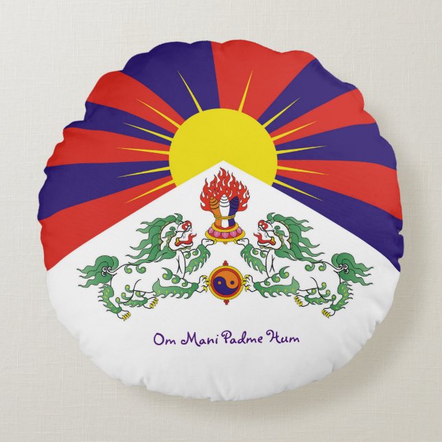 Tibet & Snow Lions, flag - The Himalayas /Tibetans Round Cushion (Front)