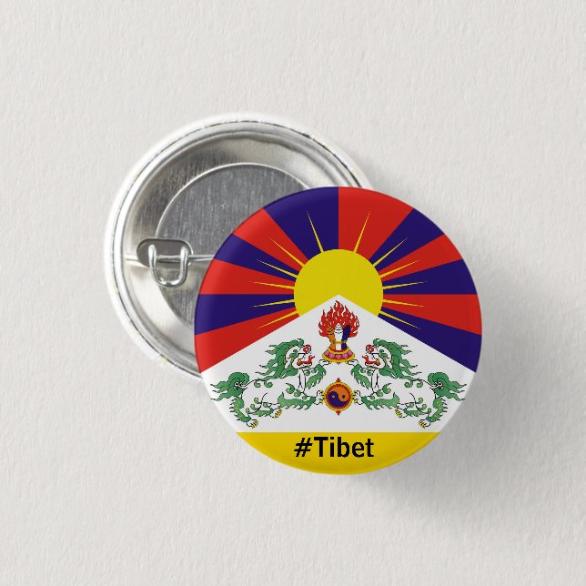 Tibet, Snow Lions, Tibetan flag - The Himalayas 3 Cm Round Badge (Front & Back)