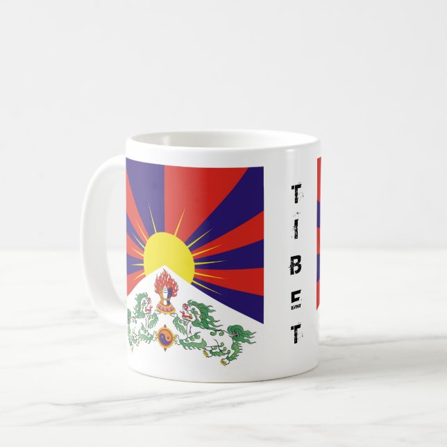 Tibet, Snow Lions, Tibetan flag - The Himalayas Coffee Mug (Front Left)