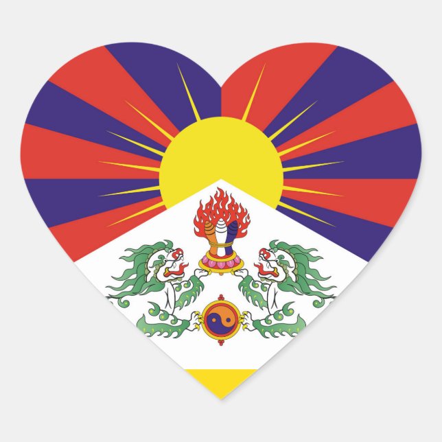 Tibet, Snow Lions, Tibetan flag - The Himalayas Heart Sticker (Front)