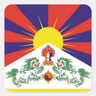 Tibet, Snow Lions, Tibetan flag - The Himalayas Square Sticker