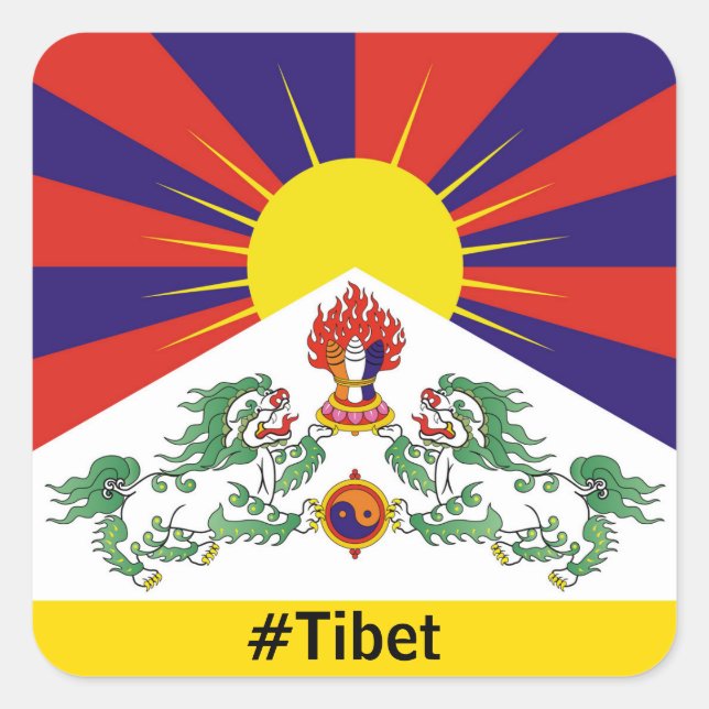 Tibet, Snow Lions, Tibetan flag - The Himalayas Square Sticker (Front)