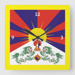 Tibet & Snow Lions, Tibetan flag - The Himalayas Square Wall Clock