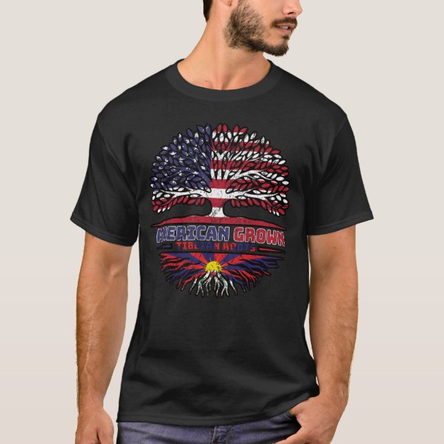 Tibet Tibetan American USA Tree Roots Flag T-Shirt (Front)