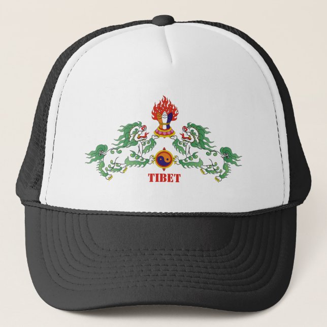 Tibet & Tibetan Flag Snow Lions / Buddhism Trucker Trucker Hat (Front)