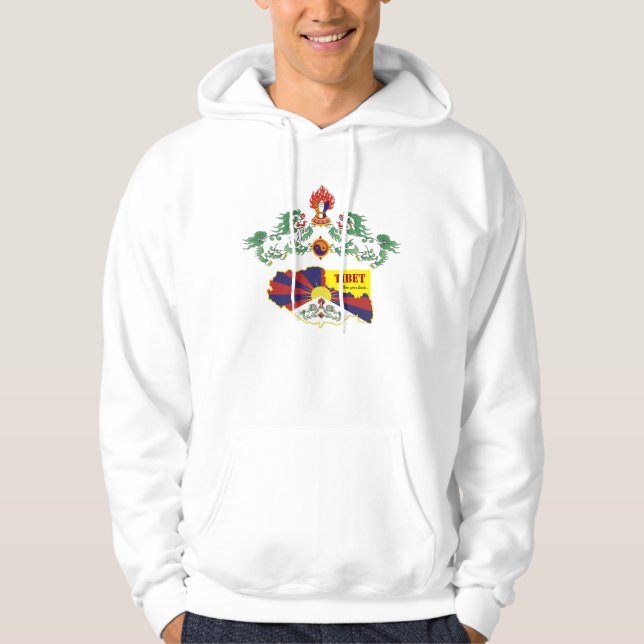 Tibet & Tibetan Flag, Snow Lions, Map / Buddhism Hoodie (Front)
