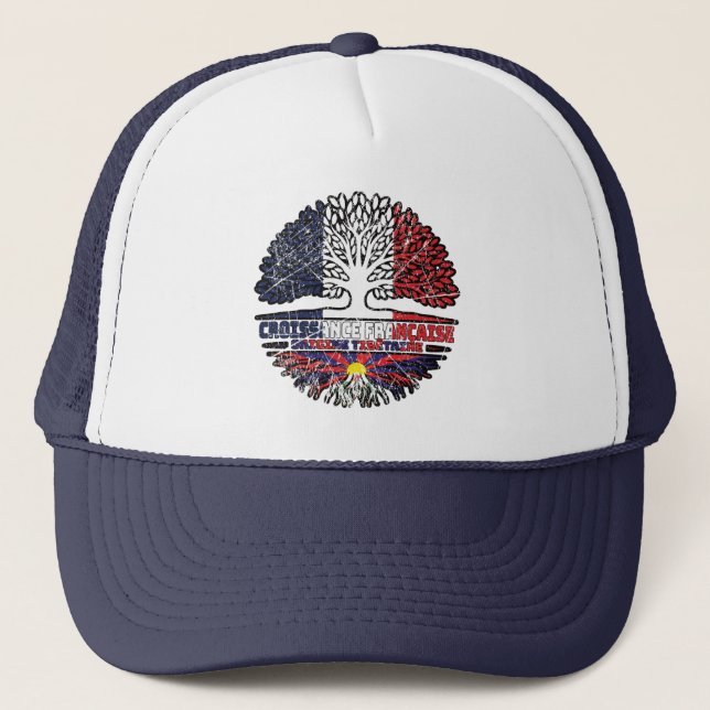Tibet Tibetan  French France Tree Roots Flag Trucker Hat (Front)