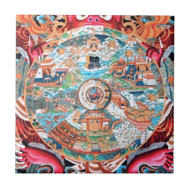Tibetan Buddhist Art (Wheel of Life) Tile (Front)