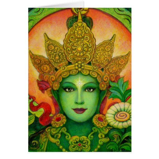Image of Tibetan Buddhist Goddess Green Tara Face art card