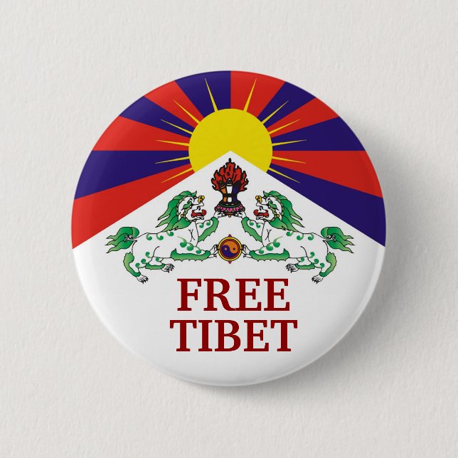 Tibetan Flag, FREE, TIBET 6 Cm Round Badge (Front)