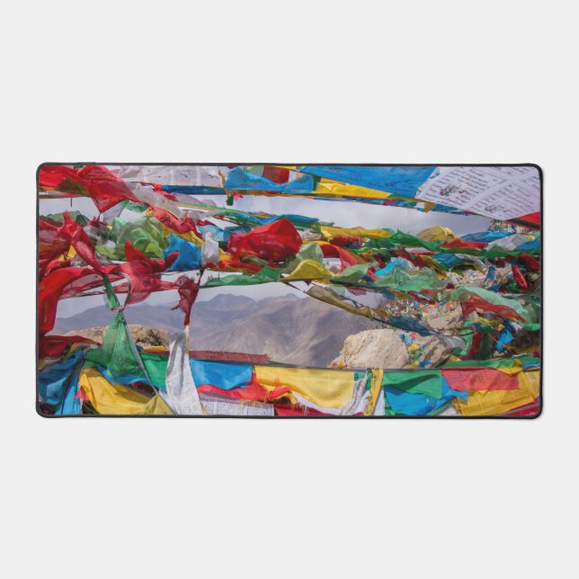 Tibetan landscape with prayer flags - Himalaya Desk Mat (Front)