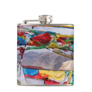 Tibetan landscape with prayer flags - Himalaya Hip Flask