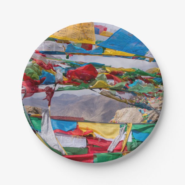Tibetan landscape with prayer flags - Himalaya Paper Plate (Front)