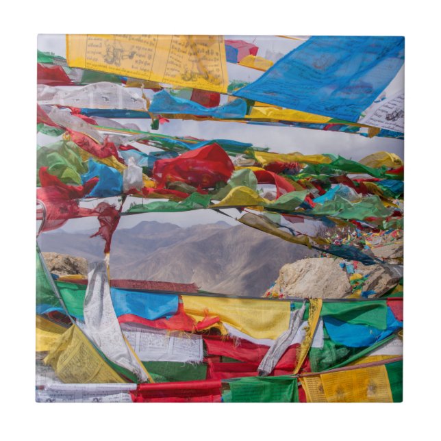 Tibetan landscape with prayer flags - Himalaya Tile (Front)