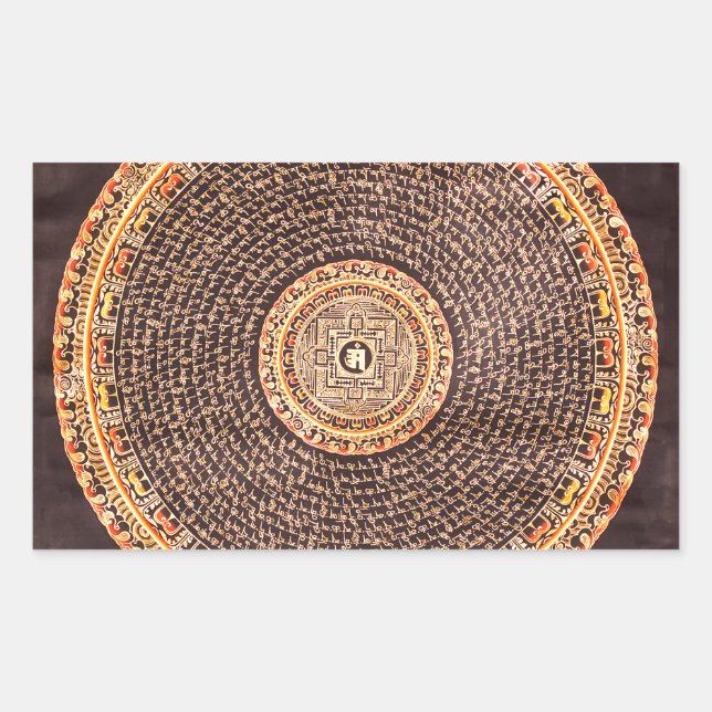 Tibetan Mandala Art (Gold & Black) Rectangular Sticker (Front)