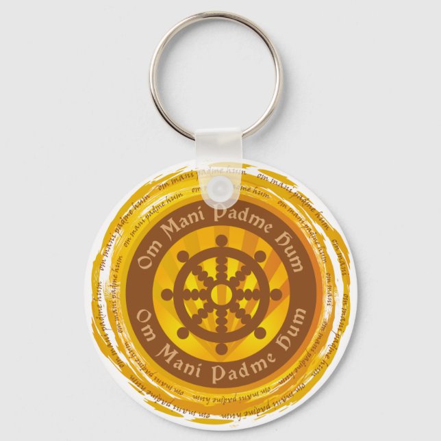 Tibetan Mantra Dharma Wheel Key Ring (Front)