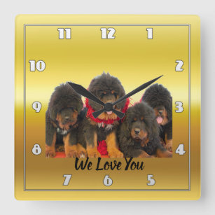 Tibetan Mastiff Brown Puppies We love You  Square Wall Clock