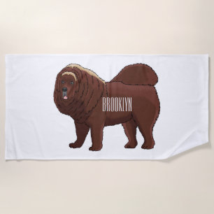 Tibetan Mastiff dog cartoon illustration Beach Towel