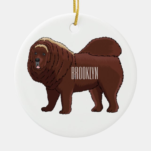 Tibetan Mastiff dog cartoon illustration  Ceramic Tree Decoration (Front)