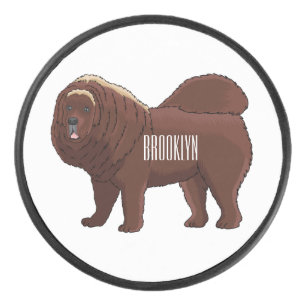 Tibetan Mastiff dog cartoon illustration Hockey Puck