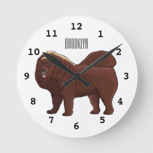 Tibetan Mastiff dog cartoon illustration Round Clock