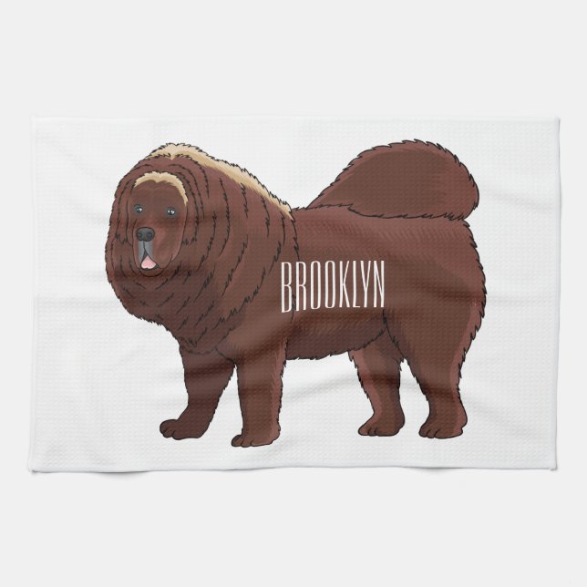 Tibetan Mastiff dog cartoon illustration Tea Towel (Horizontal)