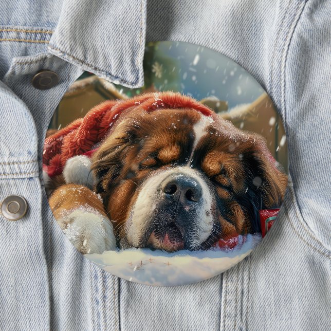 Tibetan Mastiff Dog Christmas Festive  6 Cm Round Badge (In Situ)