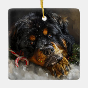 Tibetan Mastiff Dog Christmas Festive Ceramic Ornament