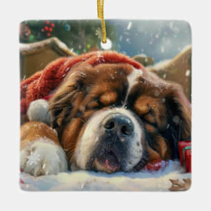 Tibetan Mastiff Dog Christmas Festive Ceramic Ornament
