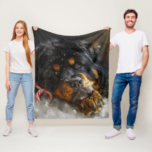 Tibetan Mastiff Dog Christmas Festive Fleece Blanket