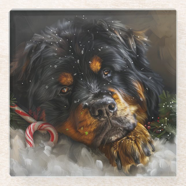 Tibetan Mastiff Dog Christmas Festive  Glass Coaster (Front)
