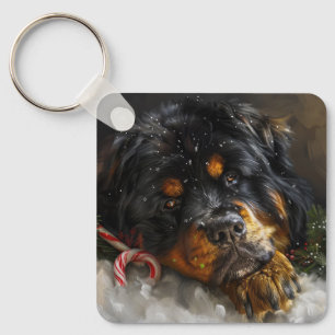 Tibetan Mastiff Dog Christmas Festive Key Ring