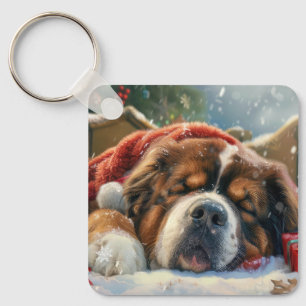 Tibetan Mastiff Dog Christmas Festive Key Ring