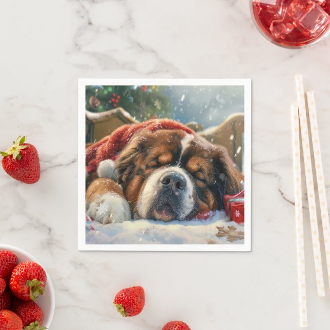 Tibetan Mastiff Dog Christmas Festive  Napkin (Insitu)