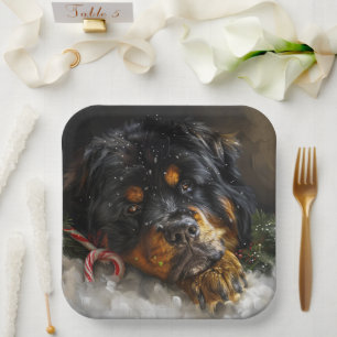 Tibetan Mastiff Dog Christmas Festive  Paper Plate