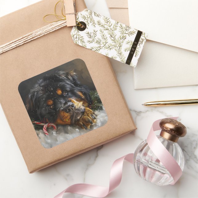 Tibetan Mastiff Dog Christmas Festive  Square Sticker (Gifting)